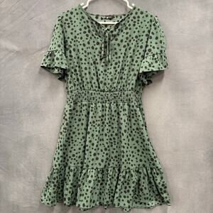 PrettyGarden Green Polka Dot Dress Size L Boho Cottagecore Midi Boho Hippie
